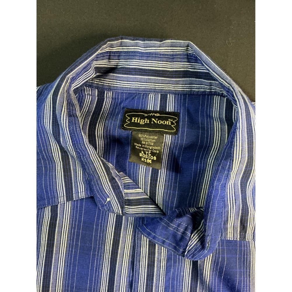 High Noon Mens Blue Striped Short Sleeve Button Down Shirt Size L Tall B05109